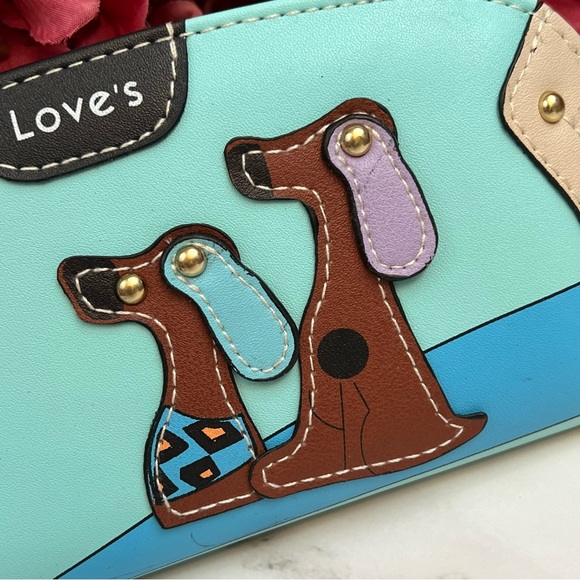 Silly Cartoon Dog Blue Vegan Leather Clutch Wallet - Picture 6 of 16